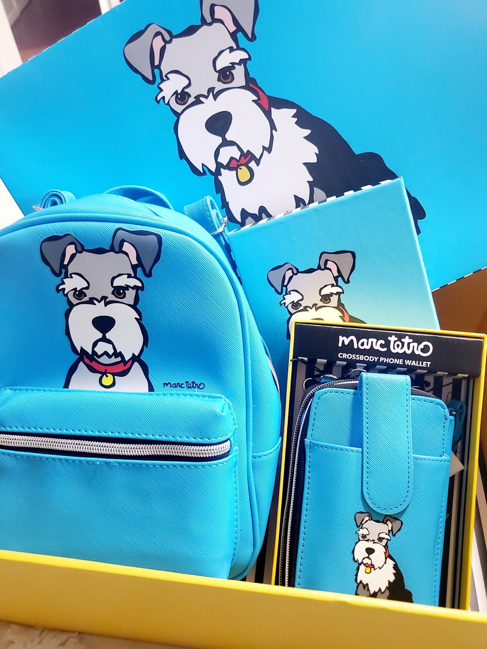 Marc Tetro Miniature Schnauzer Dog Mom Gift Set Mini Backpack Phone Wallet NWT